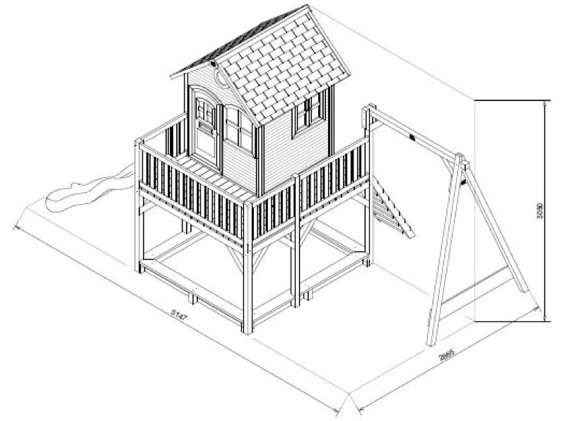 BLOXXIS Spielhaus mit Einzelschaukelanbau Skizze
